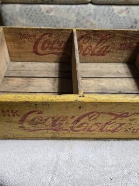 Vintage 1956 Coca Cola Yellow Wooden Divider Crate with Red Script